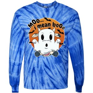 Moo I Mean Booo Cute Cow Ghost Halloween Gift Tie-Dye Long Sleeve Shirt