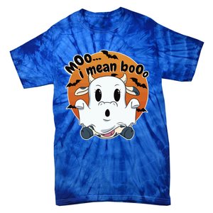 Moo I Mean Booo Cute Cow Ghost Halloween Gift Tie-Dye T-Shirt