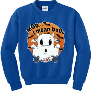 Moo I Mean Booo Cute Cow Ghost Halloween Gift Kids Sweatshirt