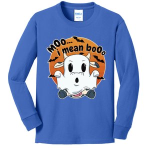 Moo I Mean Booo Cute Cow Ghost Halloween Gift Kids Long Sleeve Shirt