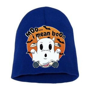 Moo I Mean Booo Cute Cow Ghost Halloween Gift Short Acrylic Beanie