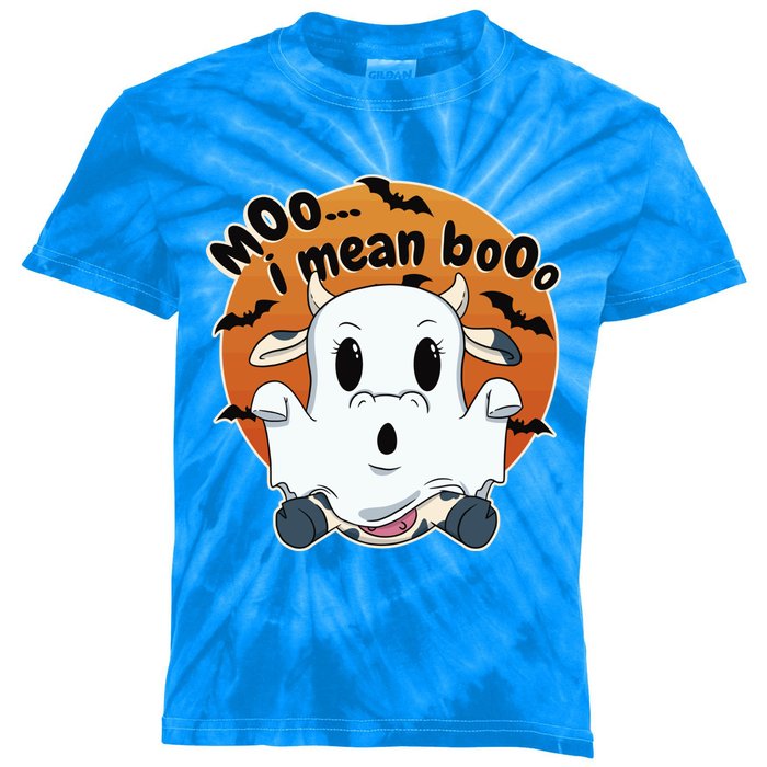 Moo I Mean Booo Cute Cow Ghost Halloween Gift Kids Tie-Dye T-Shirt