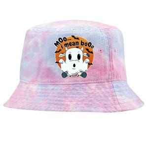 Moo I Mean Booo Cute Cow Ghost Halloween Gift Tie-Dyed Bucket Hat