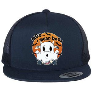 Moo I Mean Booo Cute Cow Ghost Halloween Gift Flat Bill Trucker Hat