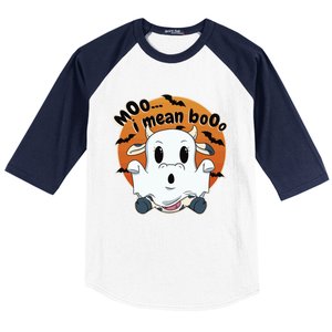 Moo I Mean Booo Cute Cow Ghost Halloween Gift Baseball Sleeve Shirt