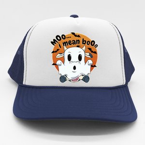 Moo I Mean Booo Cute Cow Ghost Halloween Gift Trucker Hat