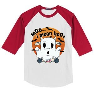 Moo I Mean Booo Cute Cow Ghost Halloween Gift Kids Colorblock Raglan Jersey