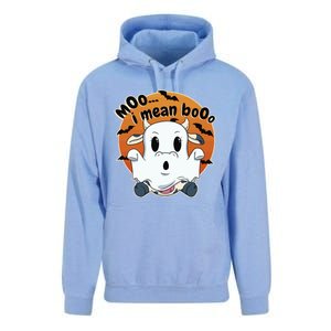 Moo I Mean Booo Cute Cow Ghost Halloween Gift Unisex Surf Hoodie