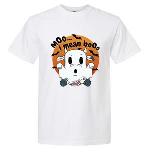 Moo I Mean Booo Cute Cow Ghost Halloween Gift Garment-Dyed Heavyweight T-Shirt