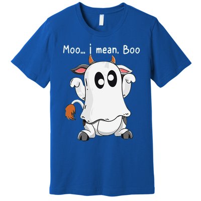 Moo I Mean Boo Funny Cow Ghost Halloween Gift Premium T-Shirt