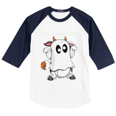 Moo I Mean Boo Funny Cow Ghost Halloween Gift Baseball Sleeve Shirt