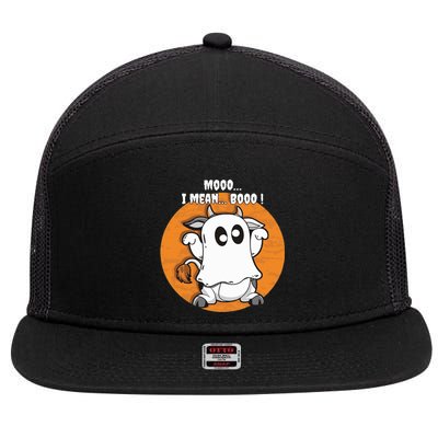 Moo I Mean Boo Funny Cow Ghost Halloween Gift 7 Panel Mesh Trucker Snapback Hat