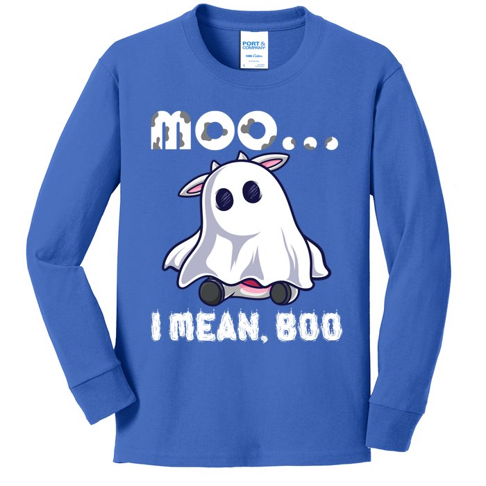 Moo I Mean Boo Cow Farming Halloween Gift Kids Long Sleeve Shirt