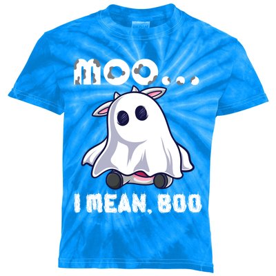 Moo I Mean Boo Cow Farming Halloween Gift Kids Tie-Dye T-Shirt