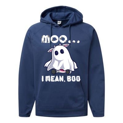 Moo I Mean Boo Cow Farming Halloween Gift Performance Fleece Hoodie