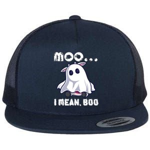 Moo I Mean Boo Cow Farming Halloween Gift Flat Bill Trucker Hat