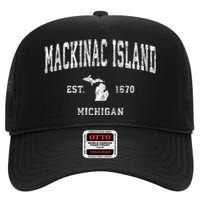 Mackinac Island Michigan Mi Vintage Athletic Sports High Crown Mesh Back Trucker Hat