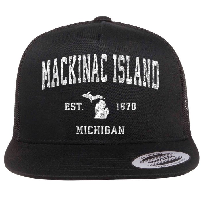 Mackinac Island Michigan Mi Vintage Athletic Sports Flat Bill Trucker Hat