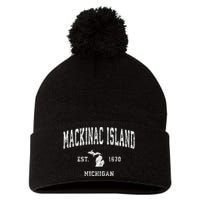 Mackinac Island Michigan Mi Vintage Athletic Sports Pom Pom 12in Knit Beanie