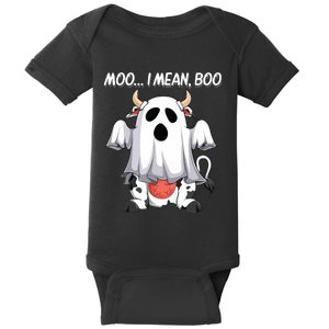 Moo I Mean Boo Ghost Cow Funny Halloween Women Cow Baby Bodysuit