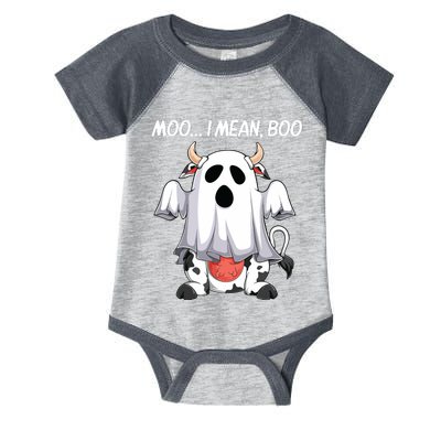 Moo I Mean Boo Ghost Cow Funny Halloween Women Cow Infant Baby Jersey Bodysuit