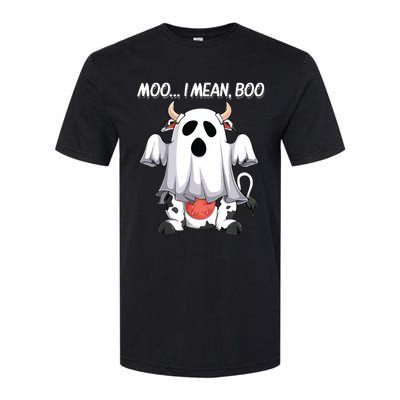 Moo I Mean Boo Ghost Cow Funny Halloween Women Cow Softstyle® CVC T-Shirt