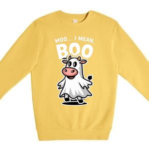 Moo I Mean Boo Cow Ghost Funny Halloween Funny Gift Premium Crewneck Sweatshirt