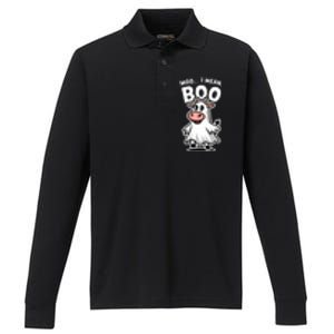 Moo I Mean Boo Cow Ghost Funny Halloween Funny Gift Performance Long Sleeve Polo