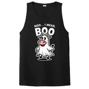 Moo I Mean Boo Cow Ghost Funny Halloween Funny Gift PosiCharge Competitor Tank