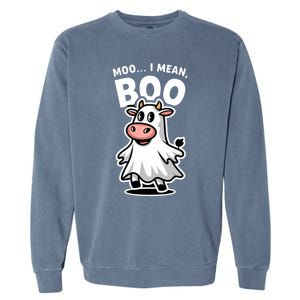 Moo I Mean Boo Cow Ghost Funny Halloween Funny Gift Garment-Dyed Sweatshirt