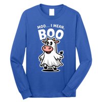 Moo I Mean Boo Cow Ghost Funny Halloween Funny Gift Long Sleeve Shirt