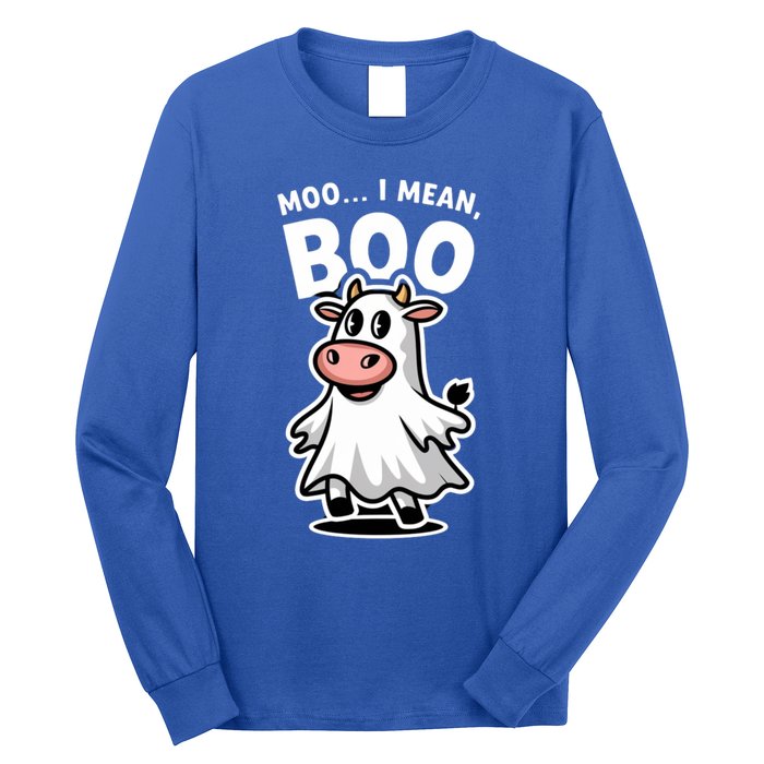 Moo I Mean Boo Cow Ghost Funny Halloween Funny Gift Long Sleeve Shirt