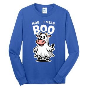 Moo I Mean Boo Cow Ghost Funny Halloween Funny Gift Tall Long Sleeve T-Shirt