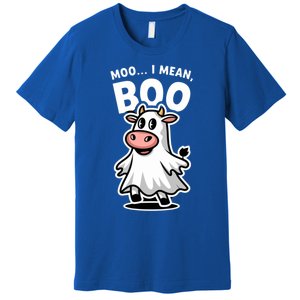 Moo I Mean Boo Cow Ghost Funny Halloween Funny Gift Premium T-Shirt