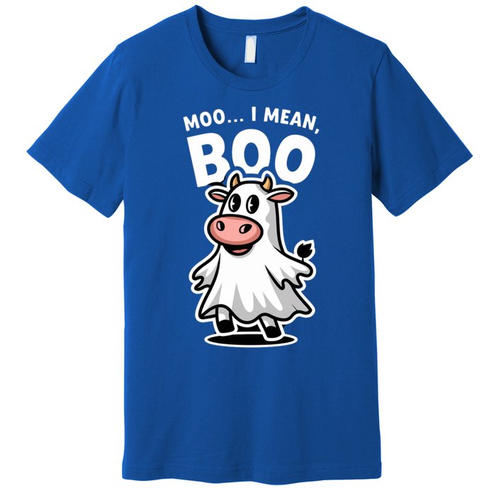 Moo I Mean Boo Cow Ghost Funny Halloween Funny Gift Premium T-Shirt