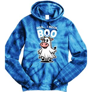 Moo I Mean Boo Cow Ghost Funny Halloween Funny Gift Tie Dye Hoodie