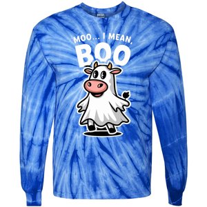 Moo I Mean Boo Cow Ghost Funny Halloween Funny Gift Tie-Dye Long Sleeve Shirt