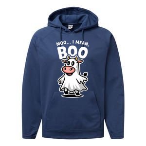 Moo I Mean Boo Cow Ghost Funny Halloween Funny Gift Performance Fleece Hoodie