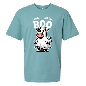 Moo I Mean Boo Cow Ghost Funny Halloween Funny Gift Sueded Cloud Jersey T-Shirt