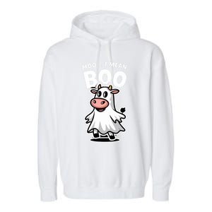 Moo I Mean Boo Cow Ghost Funny Halloween Funny Gift Garment-Dyed Fleece Hoodie