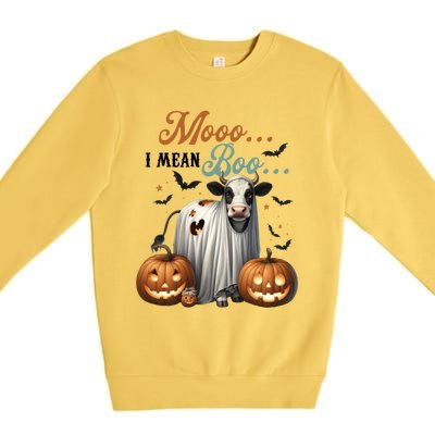 Moo I Mean Boo Cow Halloween Party Costume Gift Premium Crewneck Sweatshirt