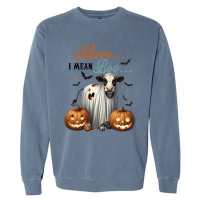 Moo I Mean Boo Cow Halloween Party Costume Gift Garment-Dyed Sweatshirt