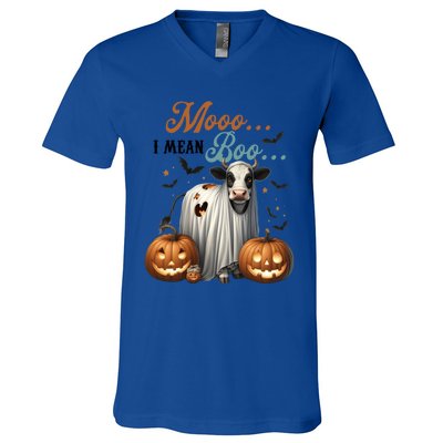 Moo I Mean Boo Cow Halloween Party Costume Gift V-Neck T-Shirt