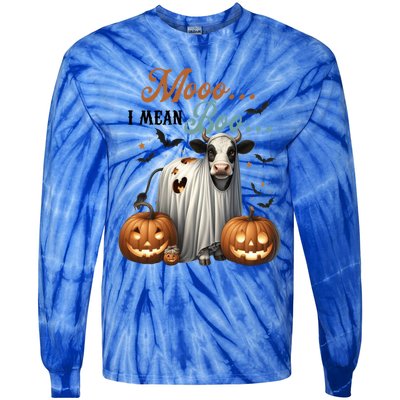 Moo I Mean Boo Cow Halloween Party Costume Gift Tie-Dye Long Sleeve Shirt