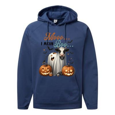 Moo I Mean Boo Cow Halloween Party Costume Gift Performance Fleece Hoodie