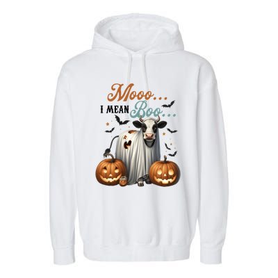 Moo I Mean Boo Cow Halloween Party Costume Gift Garment-Dyed Fleece Hoodie