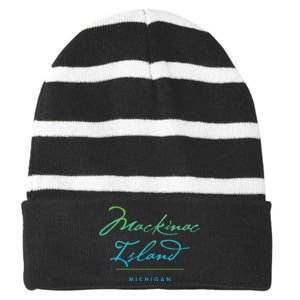 Mackinac Island Michigan Striped Beanie with Solid Band