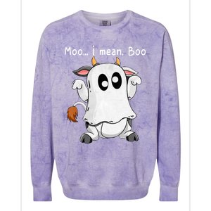 Moo I Mean Boo Ghost Cow Ghost Cow Halloween Farmer Colorblast Crewneck Sweatshirt