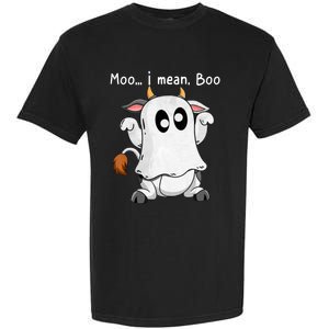 Moo I Mean Boo Ghost Cow Ghost Cow Halloween Farmer Garment-Dyed Heavyweight T-Shirt