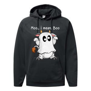 Moo I Mean Boo Ghost Cow Ghost Cow Halloween Farmer Performance Fleece Hoodie